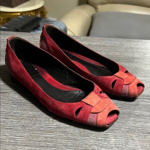 Fendi Elegant Red Peep-Toe Flats